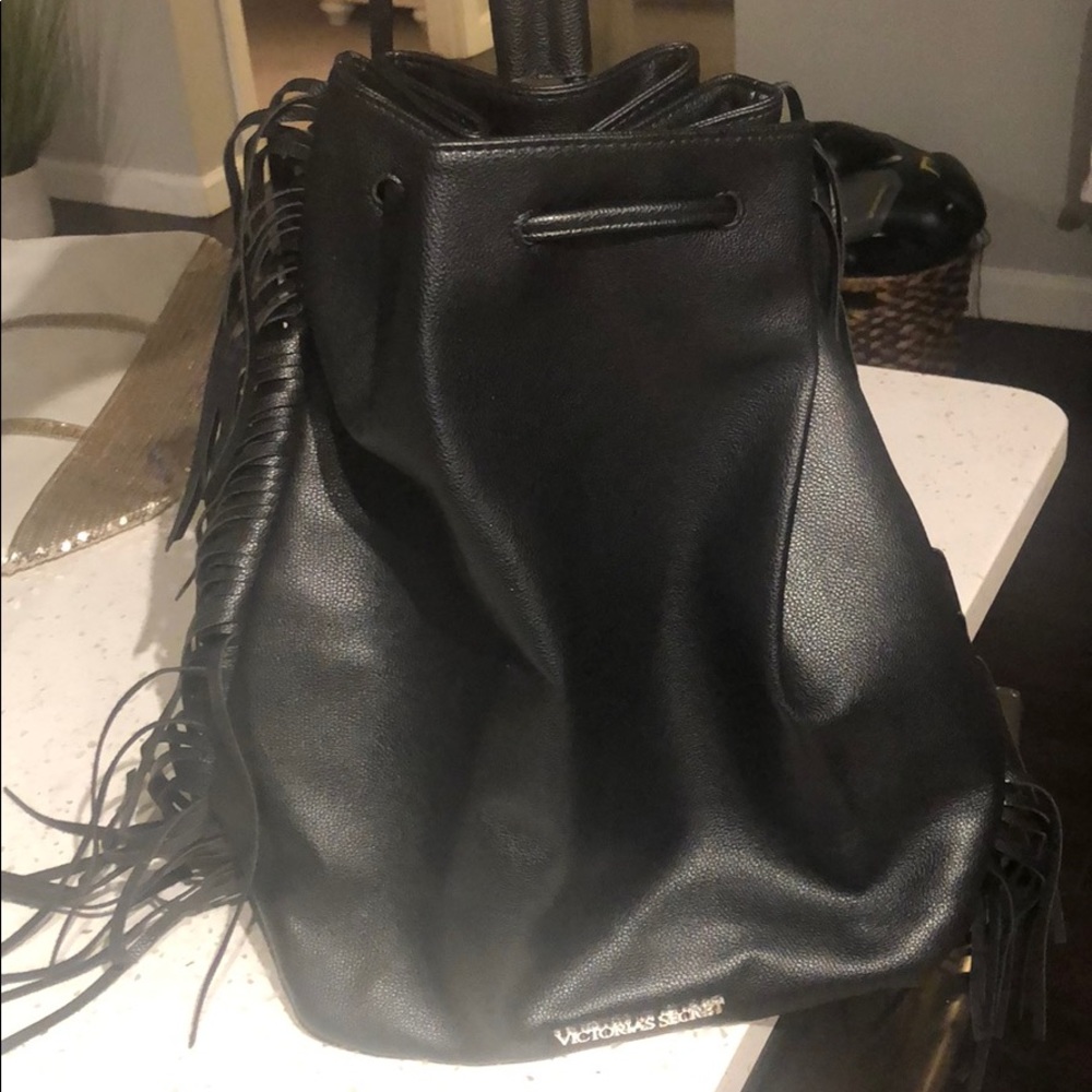 Black fringe VS drawstring bag